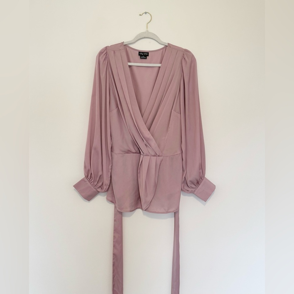 City Chic Pink Wrap Tie Front Blouse